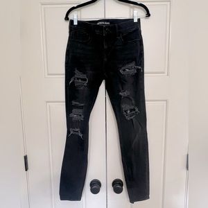 Express Distressed Faded Black Legging Jeans with Sequins